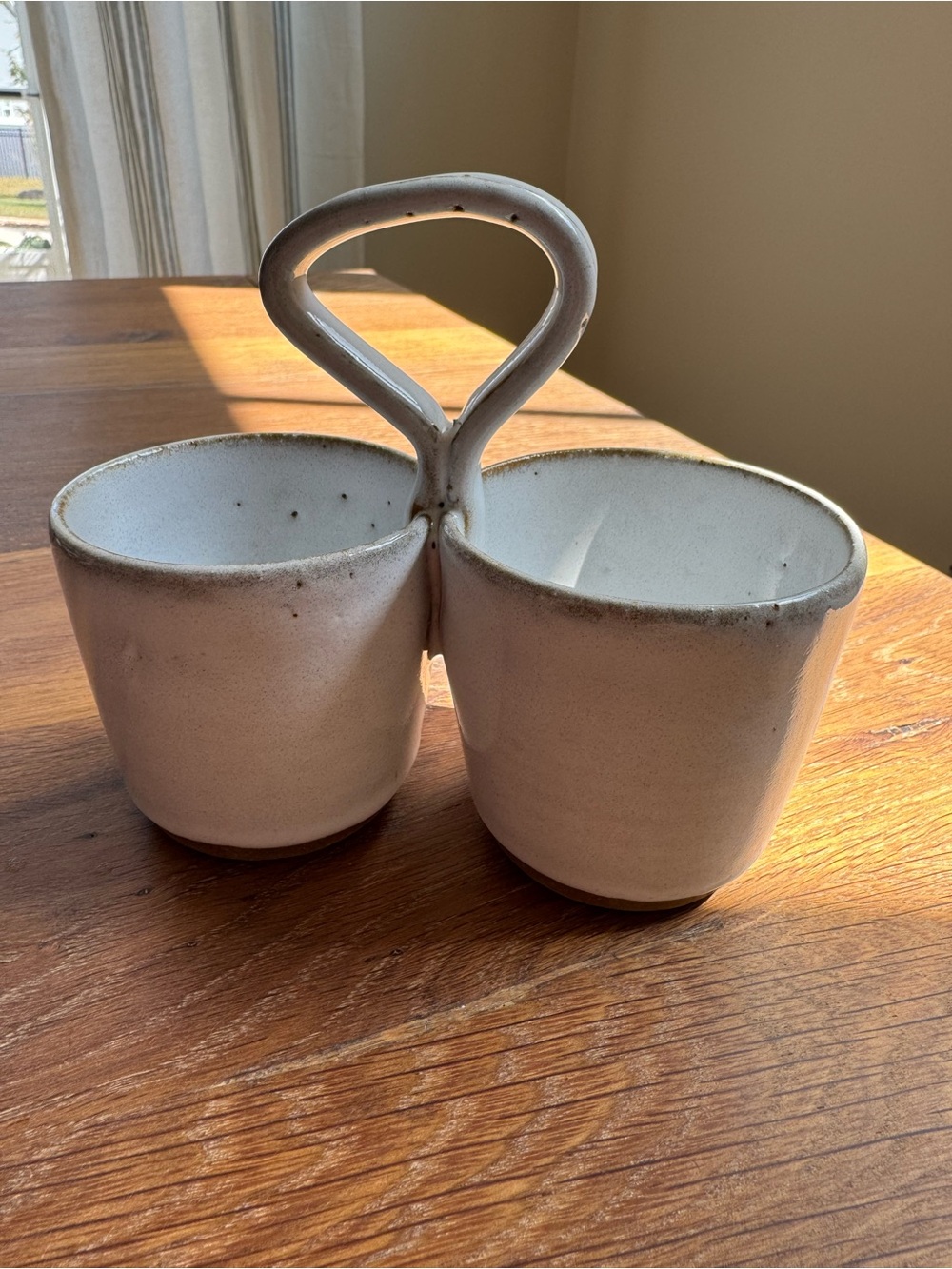 Vintage 90s Holly Hill Pottery Seagrove NC Signed Double Condiment Server Dish